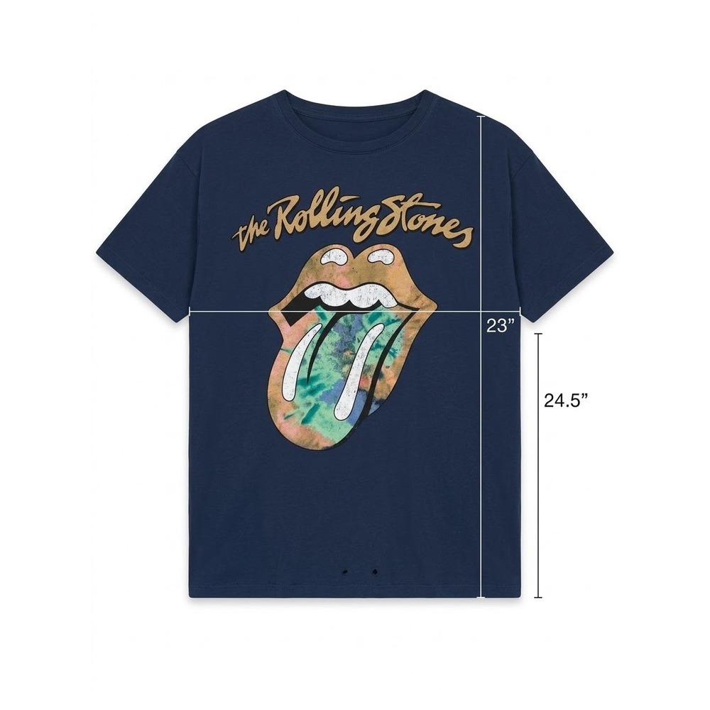 Rolling Stones Graphic T-Shirt Women Large Navy Tie Dye Tongue Logo Tee